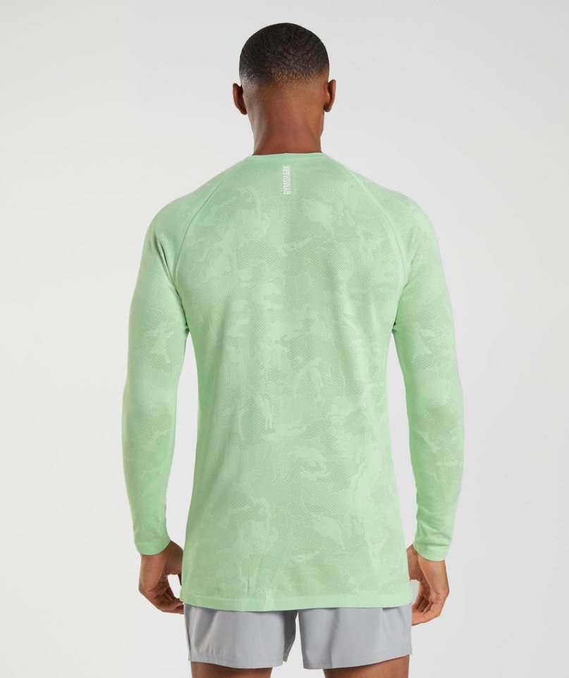 Men's Gymshark Geo Seamless Long Sleeve T-Shirts Light Green | NZ 2DYVCL